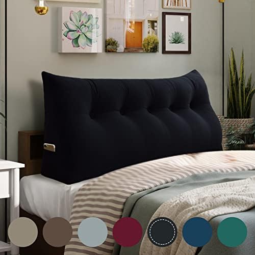  Rucener Triangular Headboard Wedge Pillow Triangular Removable Headboard Backrest Large Bolster Triangular Headboard Backrest Daybed Cushion Daybed Pillows Headboard Pillow Black Twin Size