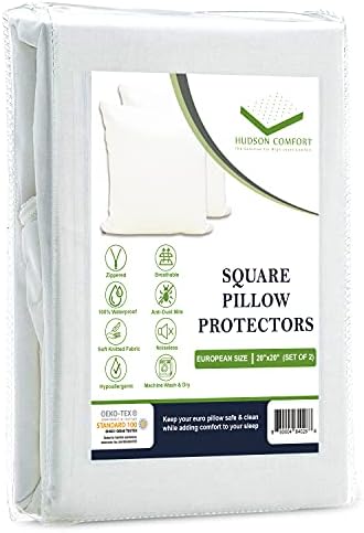  Udson Comfort 30x30 Pillow Protector - 100% Waterproof, Prevents Feathers From Popping, European Square Zippered Pillow Covers (2 Pack, 30x30 Inch)