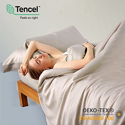  100% Linen Tencel Cooling Duvet Cover Set,Queen Size 5 PCS Eucalyptus Soft Breathable Comforter Cover Set Reversible Bedding Neutral Duvet Covers Button Closure,90"x90" Linen(NO Insert)