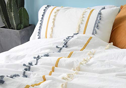  Tasseled Duvet Cover Washed Cotton Boho Bedding King, 96inx104in