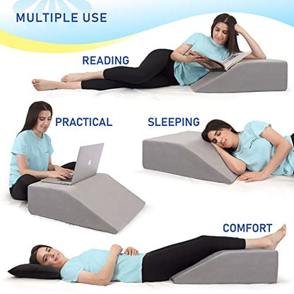  Healthex Leg Elevation Pillow With Memory Foam Top - Elevated Leg Rest Pillow For Circulation, Swelling, Kneef - Wedge Pillow For Legs, Sleeping, Reading, Relaxing - Removable Washable Cover (8 Inch)