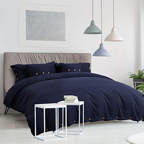  Duvet Cover Set,Bedding 5 Piece Set With Button Closure,110gsm Soft Microfiber Comforter Cover Set(1 Duvet Cover+2 Pillowcases+2 Throw Pillow Covers), Queen(90"X90") Navy Blue