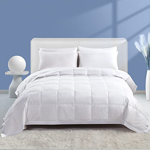  Down Blanket King Size | Extra Lightweight Summer Cooling Bed Comforter | 90% Real Goose Down Quilt, Noiseless & Extra Soft Thin Duvet With Satin Trim, 425 Thread Count, White