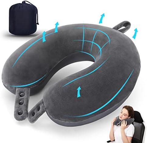 Travel Neck Pillow, Best Memory Foam Airplane Pillow For Head Support Soft Adjustable Pillow For Plane, Car & Home Recliner Use (Black)