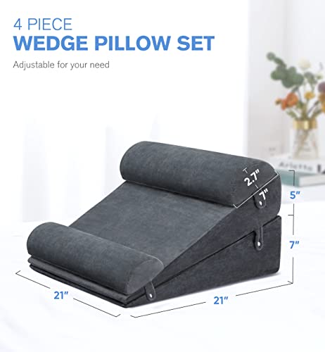  OasisSpace Wedge Pillows For After Surgery - 4pcs Orthopedic Wedge Pillow Set, Memory Foam Sleeping Wedges For Adults, Sitting Pillow For Acid Reflux And GERD, Adjustable Pillow With Removable Cover