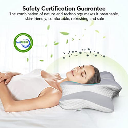  Voovc Cervical Neck Pillow, Memory Foam Pillows For Pain Relief Sleeping, Ergonomic Contour Orthopedic Support Pillows For Sleeping, Neck Shoulder Pain, Back Side Sleepers - VM1