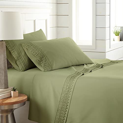  Vilano Lace, 4-Piece, 21-Inch Extra Deep Pocket Sheet Set, Premium Quality, Easy Care, Shrinkage Free Sheet Set With 1 Flat Sheet, 1 Fitted Sheet, 2 Pillowcases, Sage Green, Queen