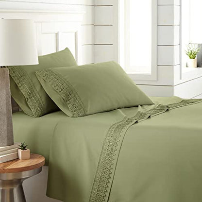  Vilano Lace, 4-Piece, 21-Inch Extra Deep Pocket Sheet Set, Premium Quality, Easy Care, Shrinkage Free Sheet Set With 1 Flat Sheet, 1 Fitted Sheet, 2 Pillowcases, Sage Green, Queen