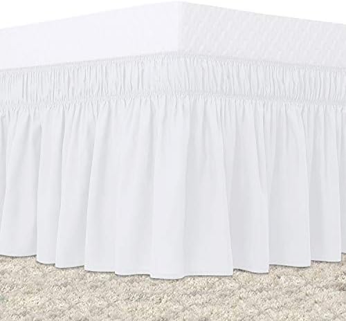  Bed Skirt King Size White Elastic Dust Ruffle Three Side Wrap Around Dust Ruffled White Skirts Easy Fit Wrinkle And Fade Resistant For King/Cal King Size Beds 15 Inch Drop