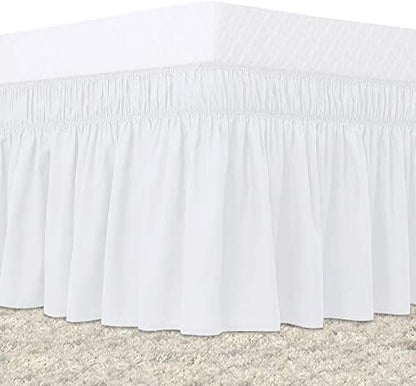  Bed Skirt King Size White Elastic Dust Ruffle Three Side Wrap Around Dust Ruffled White Skirts Easy Fit Wrinkle And Fade Resistant For King/Cal King Size Beds 15 Inch Drop