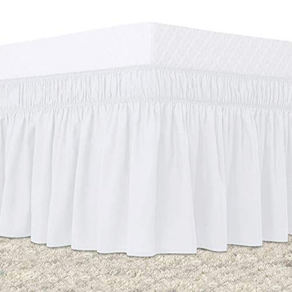  Bed Skirt King Size White Elastic Dust Ruffle Three Side Wrap Around Dust Ruffled White Skirts Easy Fit Wrinkle And Fade Resistant For King/Cal King Size Beds 15 Inch Drop