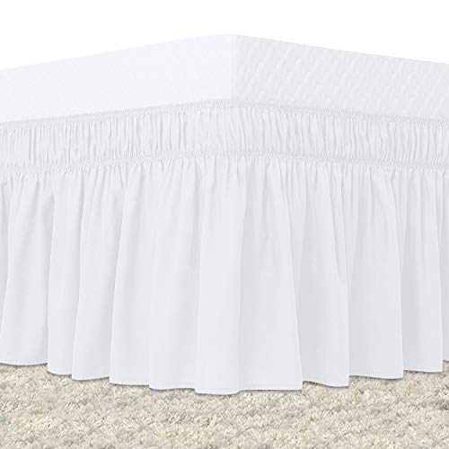  Bed Skirt King Size White Elastic Dust Ruffle Three Side Wrap Around Dust Ruffled White Skirts Easy Fit Wrinkle And Fade Resistant For King/Cal King Size Beds 15 Inch Drop