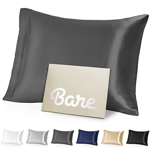 Silk Mulberry Pillowcases - Standard/Queen Size - For Hair And Skin - Grey Pillowcases - Easy Care - 100% Pure Premium Mulberry Silk - Zipper Closure (Standard, Grey)