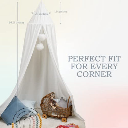  Rincess Bed Canopy For Girls Room With Pom Pom- Kids Canopy Bed, Reading Nook For Kids, Princess Room Decor, Crib Canopy Bed Curtains, Toddler Bed Canopy, White Bed Canopy Or Pink Canopy