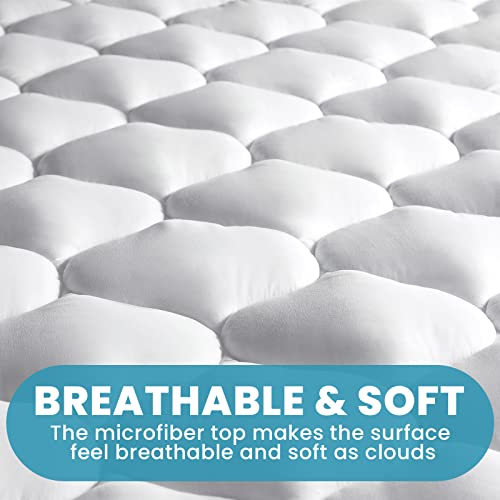  MASVIS King Mattress Pad Quilted Fitted Mattress Cover Cooling Soft Pillow Top Mattress Protector Breathable Fluffy Mattress Topper With 8-21" Deep Pocket, California King, White