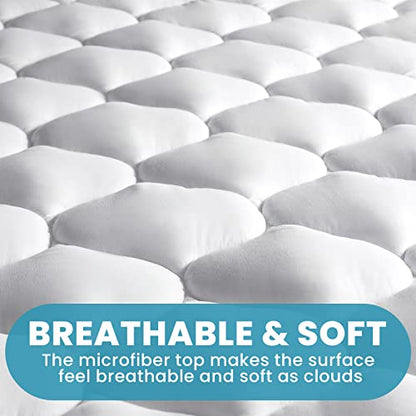  MASVIS King Mattress Pad Quilted Fitted Mattress Cover Cooling Soft Pillow Top Mattress Protector Breathable Fluffy Mattress Topper With 8-21" Deep Pocket, California King, White