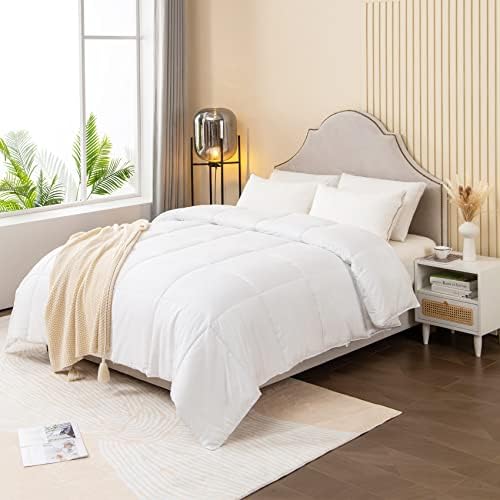  All Season Soft Down Comforter, Alternative Bed Quilt, Reversible Corners, Winter Summer Warm & Fluffy Quilt Full Size (White, Queen)
