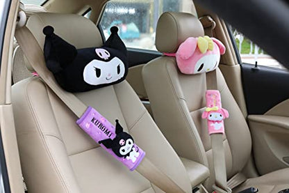  Roffatide Anime My Melody Car Neck Pillow 2 PCS Plush Auto Head Neck Rest Cushion For Chairs, Recliners, Driving Seats