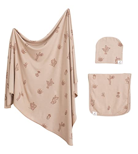  Leyl&Ari Newborn Essentials | Swaddle Blanket Burp Cloth Hat Set (Daises/Butterflies) (Cactus Set)