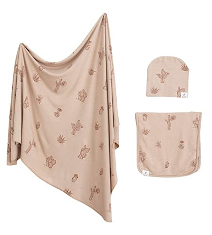  Leyl&Ari Newborn Essentials | Swaddle Blanket Burp Cloth Hat Set (Daises/Butterflies) (Cactus Set)