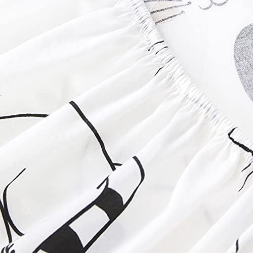  Wake In Cloud - Cats Sheet Set, 100% Cotton Bedding, White With Cats Drawing Pattern Printed (4pcs, Queen Size)
