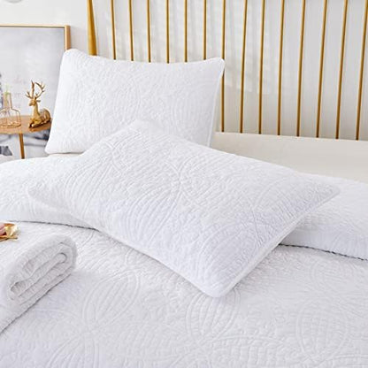  Brandream White Damask Quilted Pillow Shams Cotton Standard Size Pillow Cases Set Of 2 Comfy Soft Decorative Pillow Covers