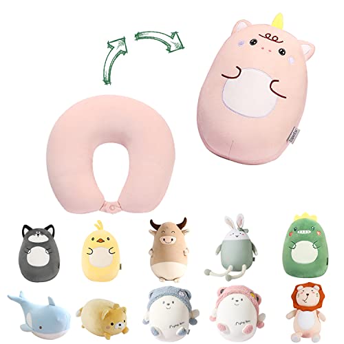  Stocaggio 2-in-1 Travel Pillow For Kids - Soft And Adorable Animals Plush That Converts Into A U-Shaped Neck Pillow For Ultimate Comfort During Airplane, Car, Train, Or Bus Trip - Unicorn