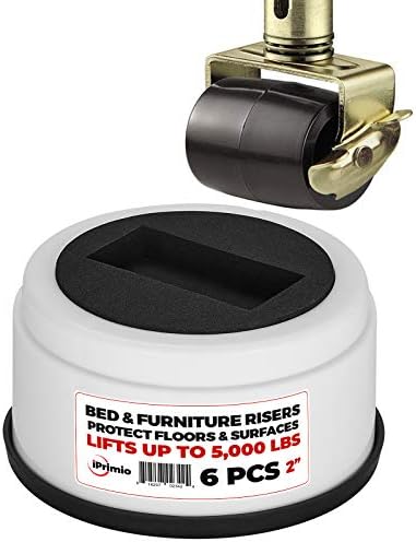  IPrimio Stackable Furniture Risers, Fits Caster Wheels - Square, 2 Inch Lift, Heavy Duty, 4 Pack, Up To 5000lbs - Bed Raising Blocks - Safe, Sturdy Bed Lifts For College Dorm Rooms, Couches, Desks