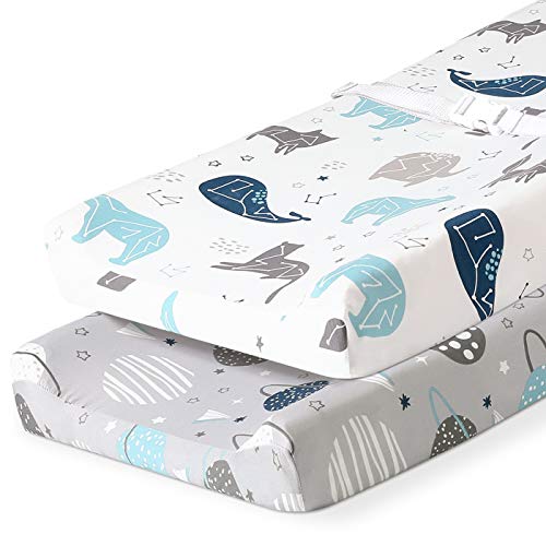  Stretchy Changing Pad Covers BROLEX Carddle Sheet Set For Baby Boys Girls,2 Pack Jersey Knit,Owl & Bear
