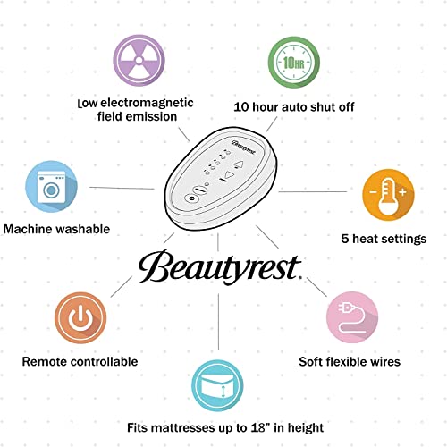  Beautyrest Cotton Blend Heated Mattress Pad Secure Comfort Technology - Luxury Quilted Electric Mattress Pad With Deep Pocket - 5-Setting Heat Controllers, Twin XL , White