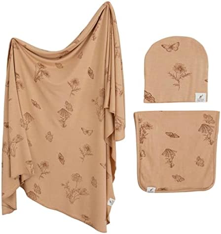  Leyl&Ari Newborn Essentials | Swaddle Blanket Burp Cloth Hat Set (Daises/Butterflies) (Cactus Set)