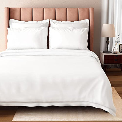  BIOWEAVES 100% Organic Cotton Full/Queen Duvet Cover Set, 3-Piece, 300 Thread Count Sateen Weave GOTS Certified Comforter Cover With Buttoned Closure And 2 Pillow Shams – White, 90x90 Inches