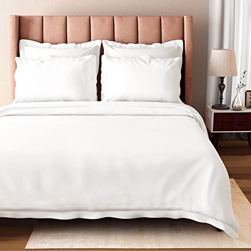  BIOWEAVES 100% Organic Cotton Full/Queen Duvet Cover Set, 3-Piece, 300 Thread Count Sateen Weave GOTS Certified Comforter Cover With Buttoned Closure And 2 Pillow Shams – White, 90x90 Inches