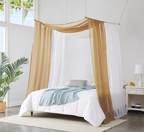 Set Of 2 White & White Canopy Bed Curtains In 55 X 104 Inch Size. 2 Twin Bed Canopy Curtains Can Be Turned Into Kids Bed Tent Or Bed Canopy For Girls. BE White & White 104"