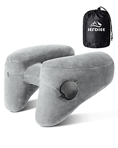  JefDiee Travel Pillow For Neck, Neck Pillows For Travel, Chin, Head Support, Airplane Pillow With Soft Washable Velour Cover, Hat, Portable Luxury Bag (Grey-1)