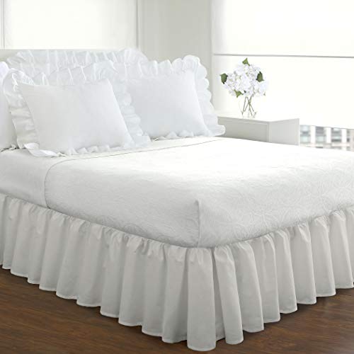  Bedding Ruffled Bedskirt, Classic 18” Drop Length, Gathered Styling, Full, White, FRE30118WHIT02