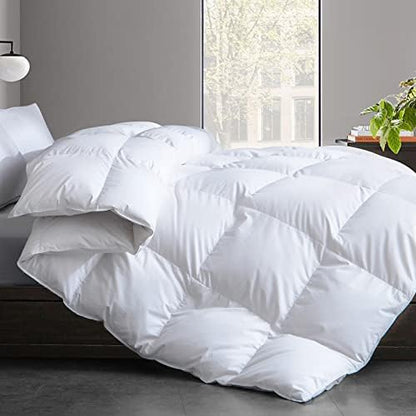 Feather Down Comforter Queen Size - All Season White Down Duvet Insert- Luxurious Hotel Bedding Comforters With 100% Cotton Cover - Queen 90 X 90 Inch