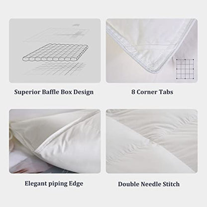  Goose Down And Feather Comforter Queen Size Soft Grey Bedding Comforter Warm Duvet Insert With 8 Corner Tabs Medium Warmth-90x90Inches