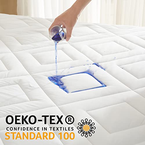  Win Mattress Pad Waterproof, 21" Deep Pocket Cooling Mattress Covers Fitted (39x75 Inches, White)
