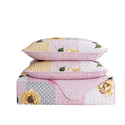  Sweet Home Collection Quilt King Size Embroidered Oversized Soft And Luxurious Patch Quilt Set With Shams, King, Floral Patchwork