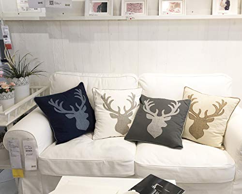  Millianess Animal Cotton Throw Pillow Covers Deer Head Embroidered 18x18 Inches For Couch Cushions Covers (White) …