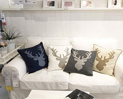  Millianess Animal Cotton Throw Pillow Covers Deer Head Embroidered 18x18 Inches For Couch Cushions Covers (White) …