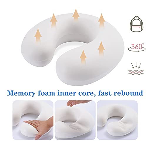  DUANY STORE Neck Pillow For Traveling, Upgraded Travel Neck Pillow For Airplane 100% Pure Memory Foam Travel Pillow For Flight Headrest Sleep, Portable Plane Accessories (Pink)