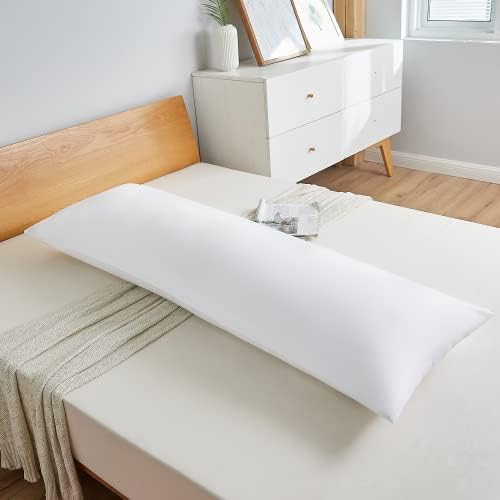  Acanva Fluffy Bed Sleeping Side Sleeper Body Pillow Insert, 20” X 60”with Grey Pillowcase, White