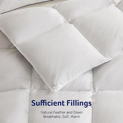 Saisier Feather Down Comforter King Size Ultra Soft Premium Down Duvet Insert, All Season Medium Warmth 106x90 Inches White Hotel Bedding Comforter Cotton-Poly Cover With 8 Corner Tabs(White,106x90)