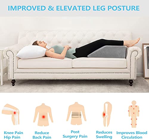  Joybest Leg Elevation Pillow With Removable Cover 8 Inch Memory Foam Leg Rest Pillow For Sleeping, Blood Circulation Wedge Pillows Relieve Leg, Knee, Hip And Lower Back Pain (Grey)