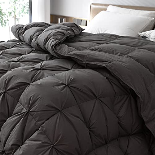  King Size Feather And Down Comforter, 82oz Filling Extra Warm & Thick Heavyweight Pinch Pleat Duvet Insert For Colder Winter, 100% Cotton Cover Fluffy Soft Bedding Comforter