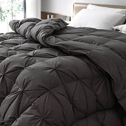  King Size Feather And Down Comforter, 82oz Filling Extra Warm & Thick Heavyweight Pinch Pleat Duvet Insert For Colder Winter, 100% Cotton Cover Fluffy Soft Bedding Comforter