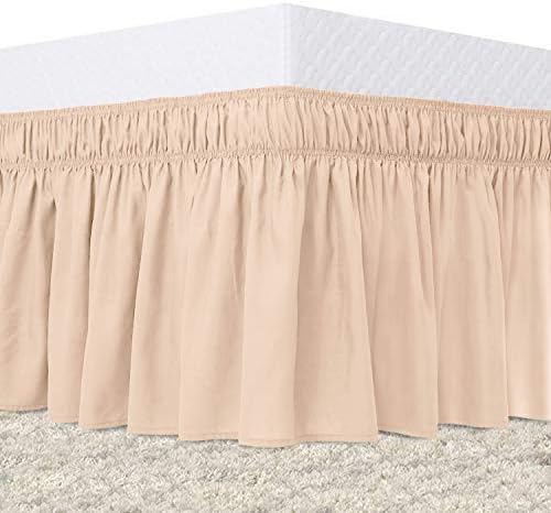  Bed Skirt King Size White Elastic Dust Ruffle Three Side Wrap Around Dust Ruffled White Skirts Easy Fit Wrinkle And Fade Resistant For King/Cal King Size Beds 15 Inch Drop