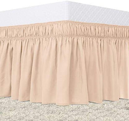  Bed Skirt King Size White Elastic Dust Ruffle Three Side Wrap Around Dust Ruffled White Skirts Easy Fit Wrinkle And Fade Resistant For King/Cal King Size Beds 15 Inch Drop